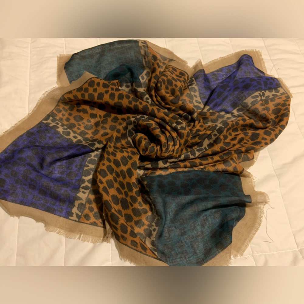 Vintage Cotton Scarf 30x30 Brown Blue Green
